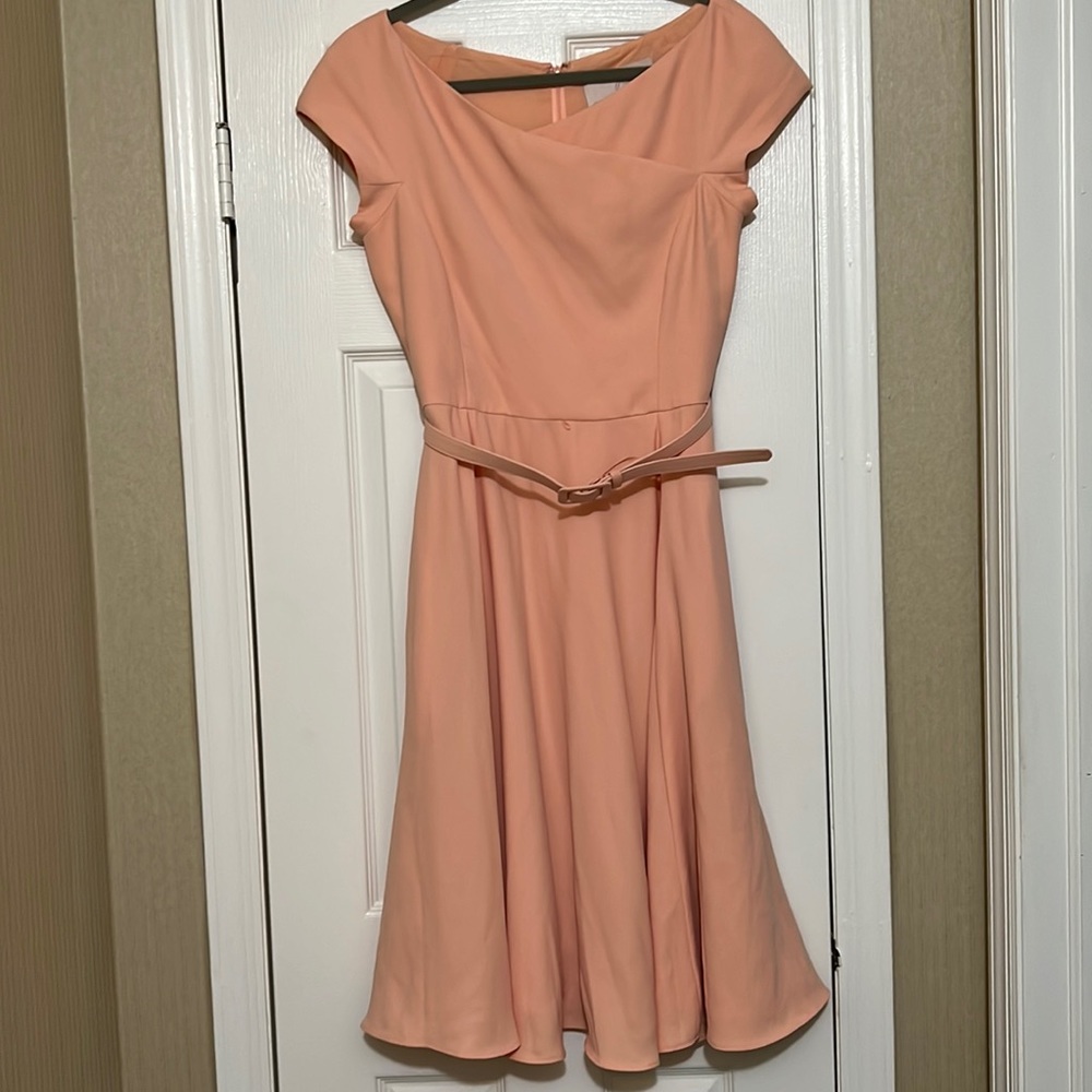 Gal Meets Glam Peach Midi Dress with Belt